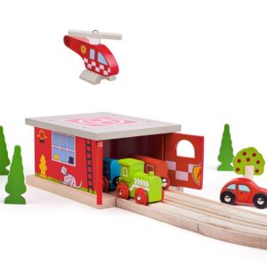 Дървена пожарна станция с хеликоптер Bigjigs Rail BJT262 1