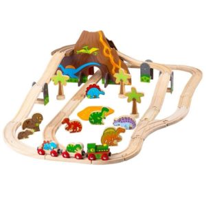 Дървено влакче с релси и динозаври Bigjigs Rail BJT035 1