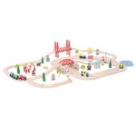 Дървено влакче с релси, мостове и пътища Bigjigs Rail BJT021 1